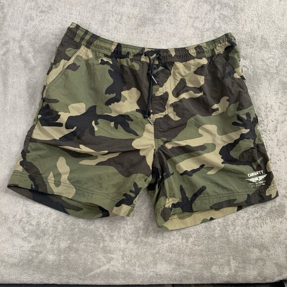 Carhartt Shorts Mens Large CA Wings Swim Trunks Camo Lined Ripstop Nylon Outdoor - Picture 1 of 10